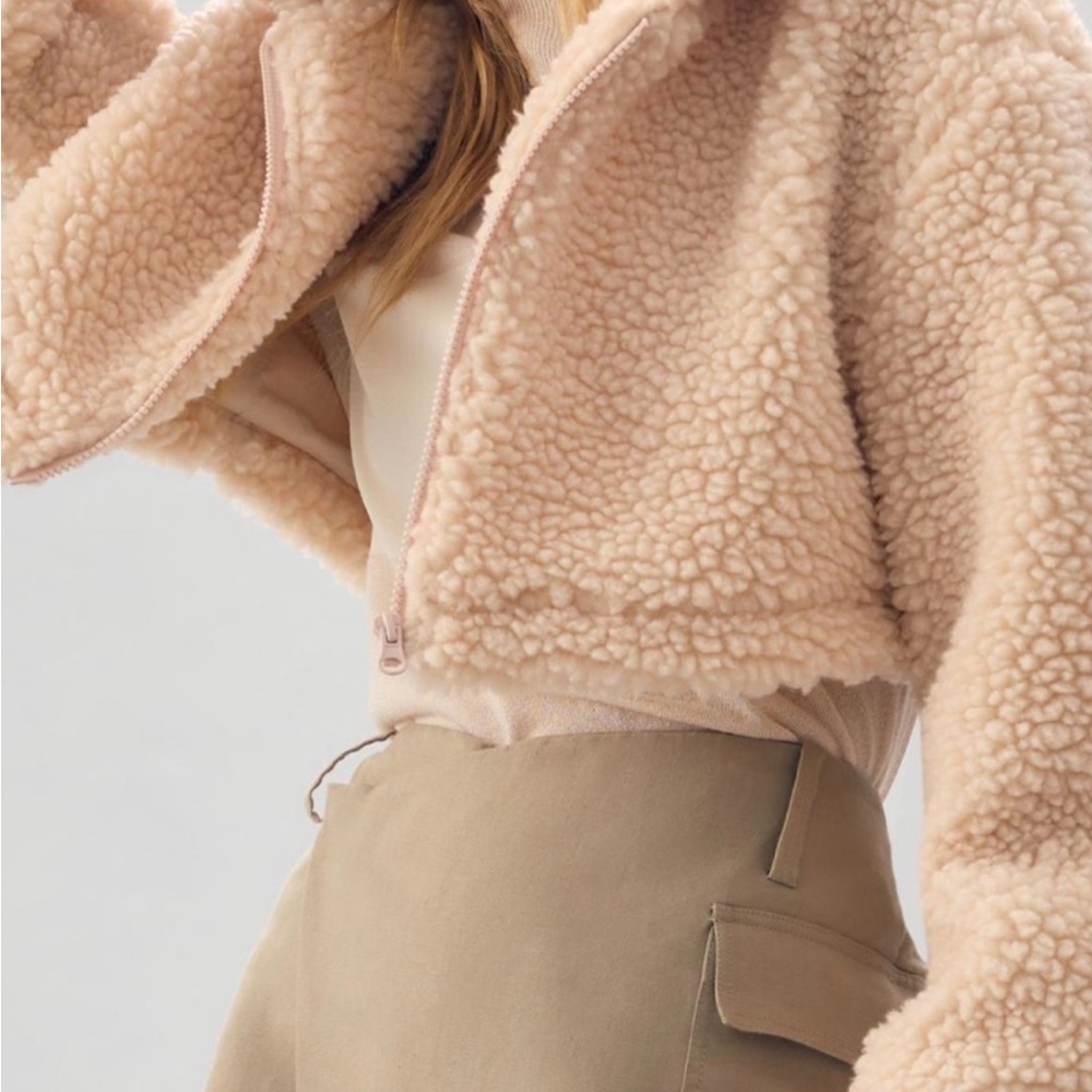 NWT Anthropologie size XS faux shearling crop zip up jacket - Picture 3 of 12